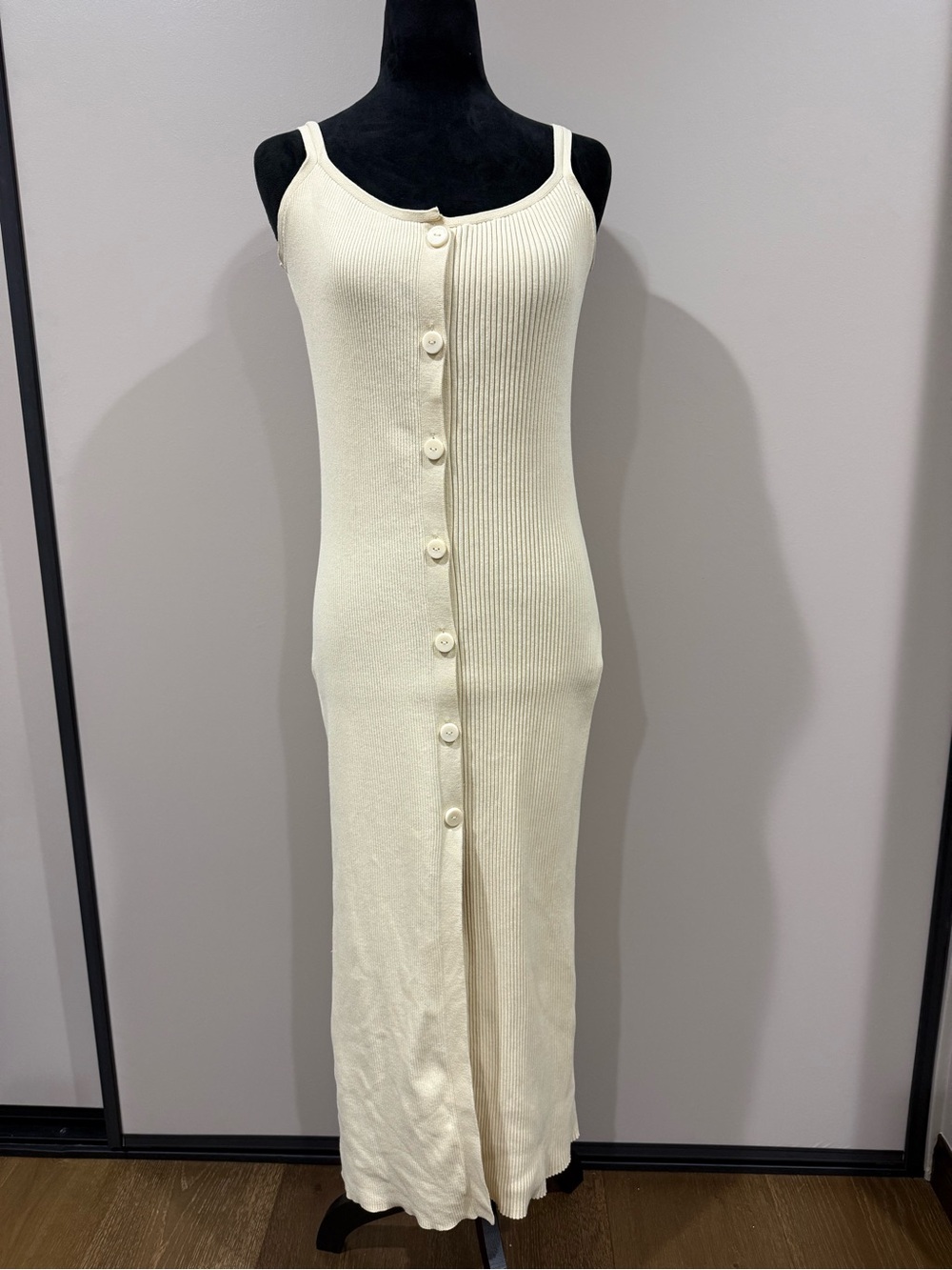 Zulu & Zephyr Cream Ribbed Knit Button-Down Maxi Dress